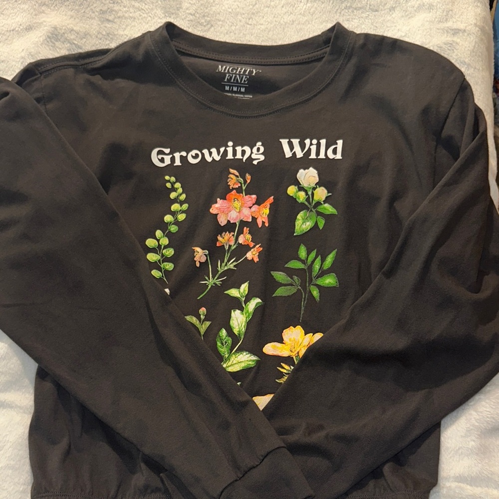 Mighty Fine Black Sweatshirt with Floral Design